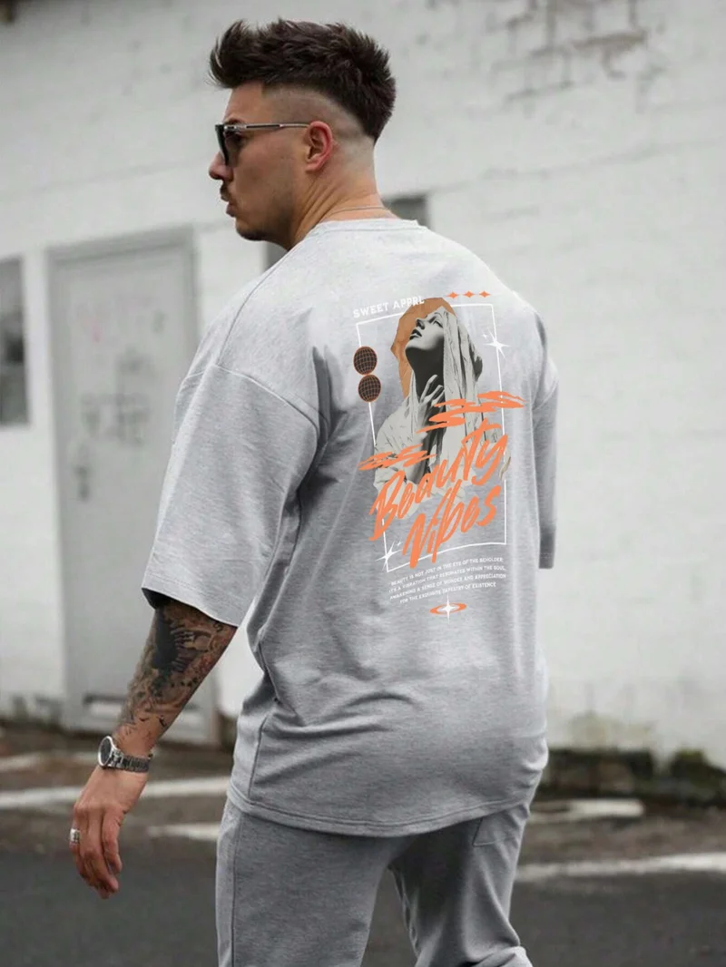 دوغ فش Oversize Printed Gray Color Casual T-Shirt 100% Cotton