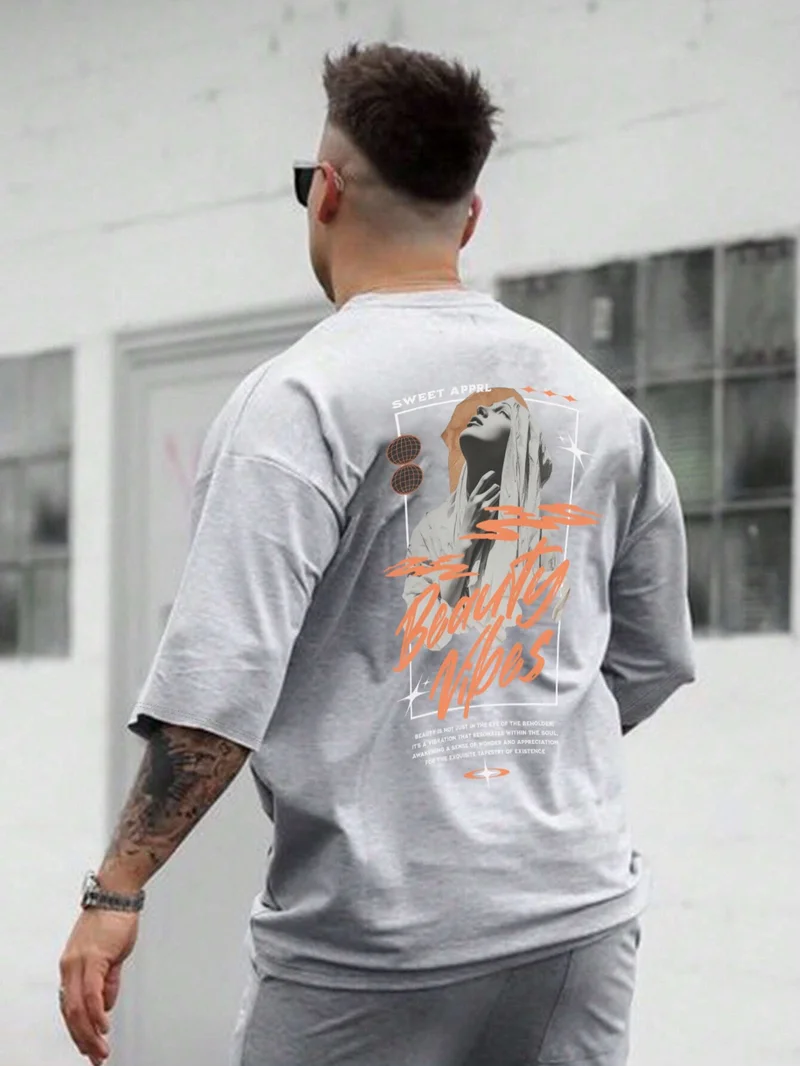 دوغ فش Oversize Printed Gray Color Casual T-Shirt 100% Cotton