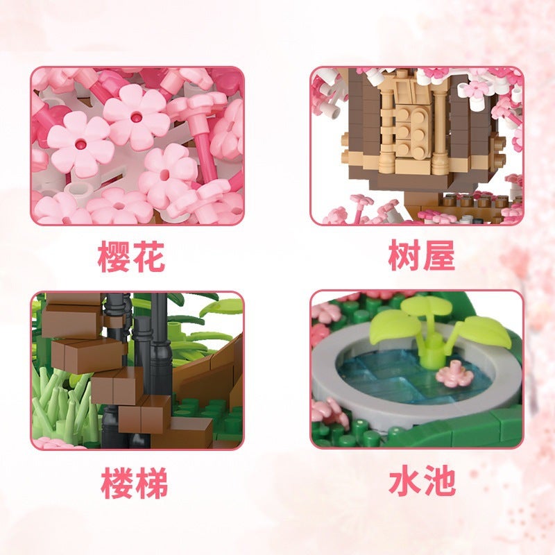 Leji Micro-Particles Small Building Blocks Creative Puzzle Diy Architectural Series Cherry Blossom Tree House Series 605 Generation - Image 3