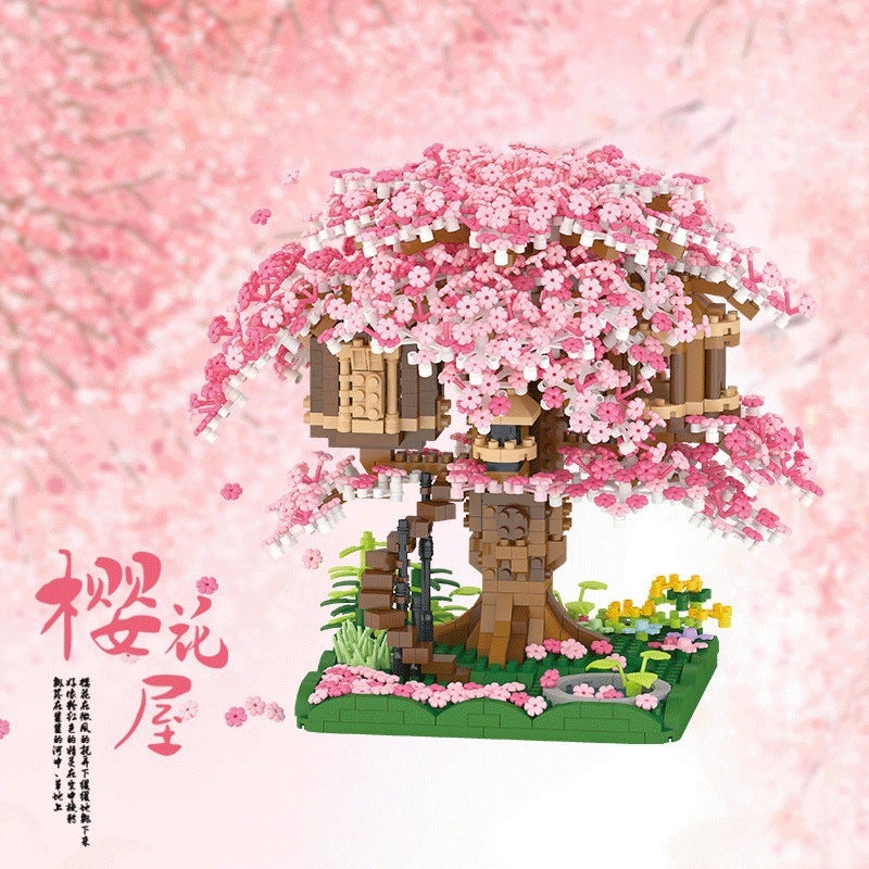 Leji Micro-Particles Small Building Blocks Creative Puzzle Diy Architectural Series Cherry Blossom Tree House Series 605 Generation - Image 2