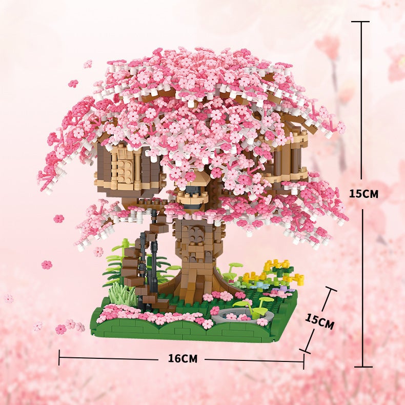 Leji Micro-Particles Small Building Blocks Creative Puzzle Diy Architectural Series Cherry Blossom Tree House Series 605 Generation - Image 1