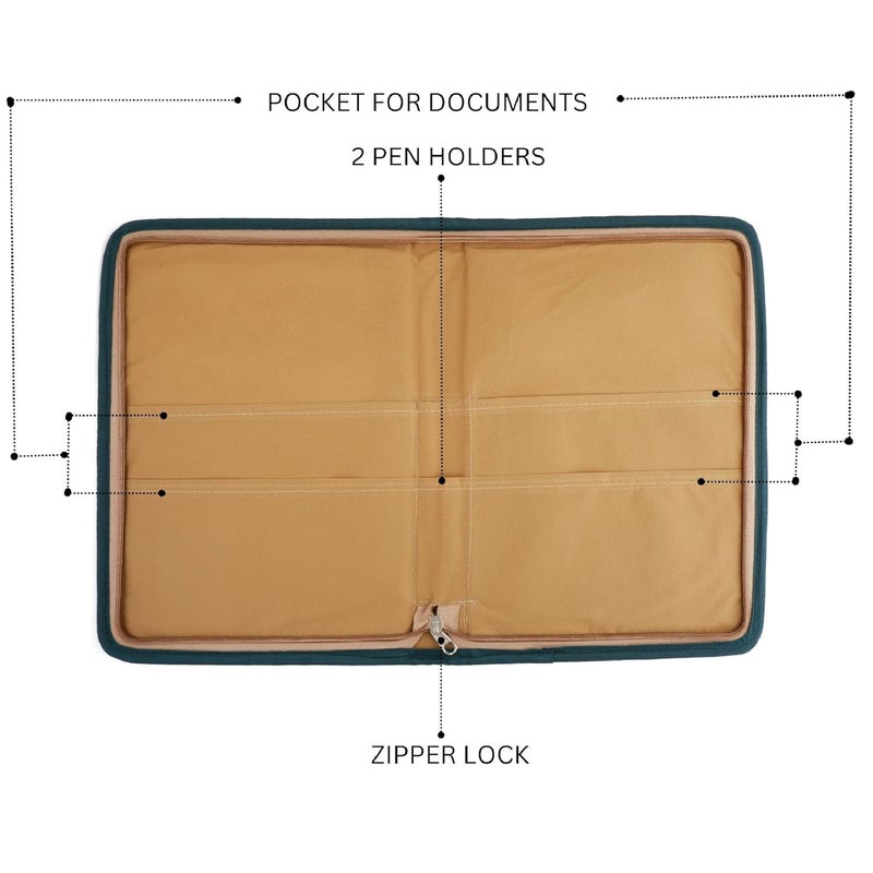 Asraw A4 Jute Professional File Folder Document Zipper Organizer for Corporate Meetings, Interview Portfolio, Certificates, Document Holder, Jute Conference File Folder (Beige-Green) - Image 3