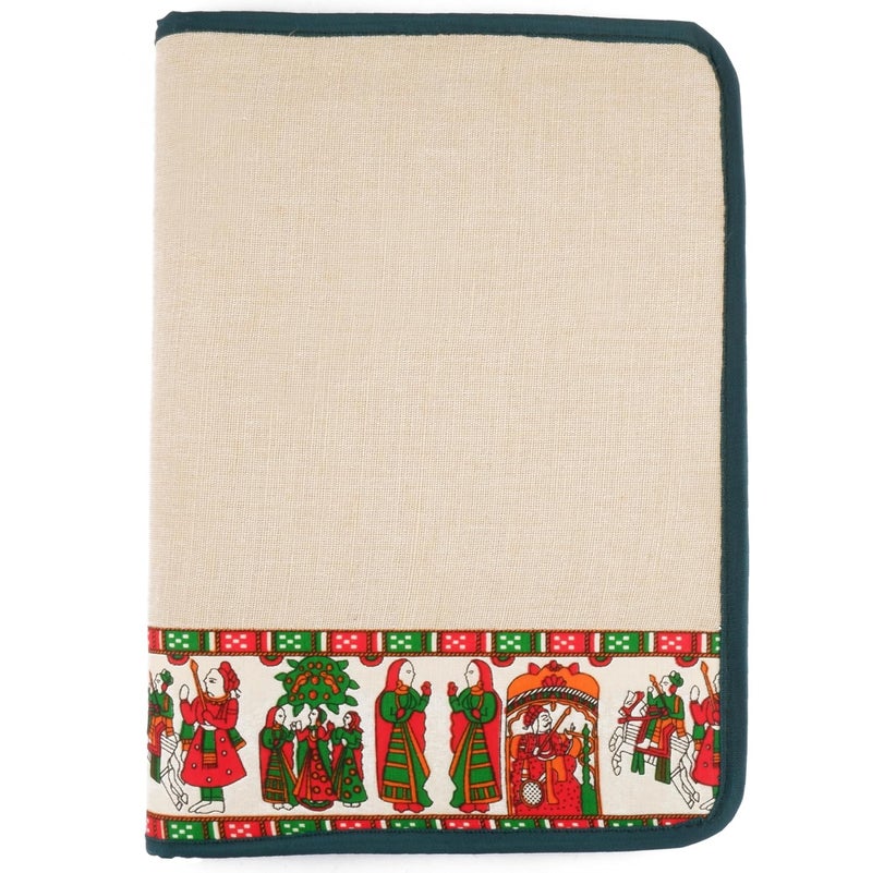 Asraw A4 Jute Professional File Folder Document Zipper Organizer for Corporate Meetings, Interview Portfolio, Certificates, Document Holder, Jute Conference File Folder (Beige-Green) - Image 1