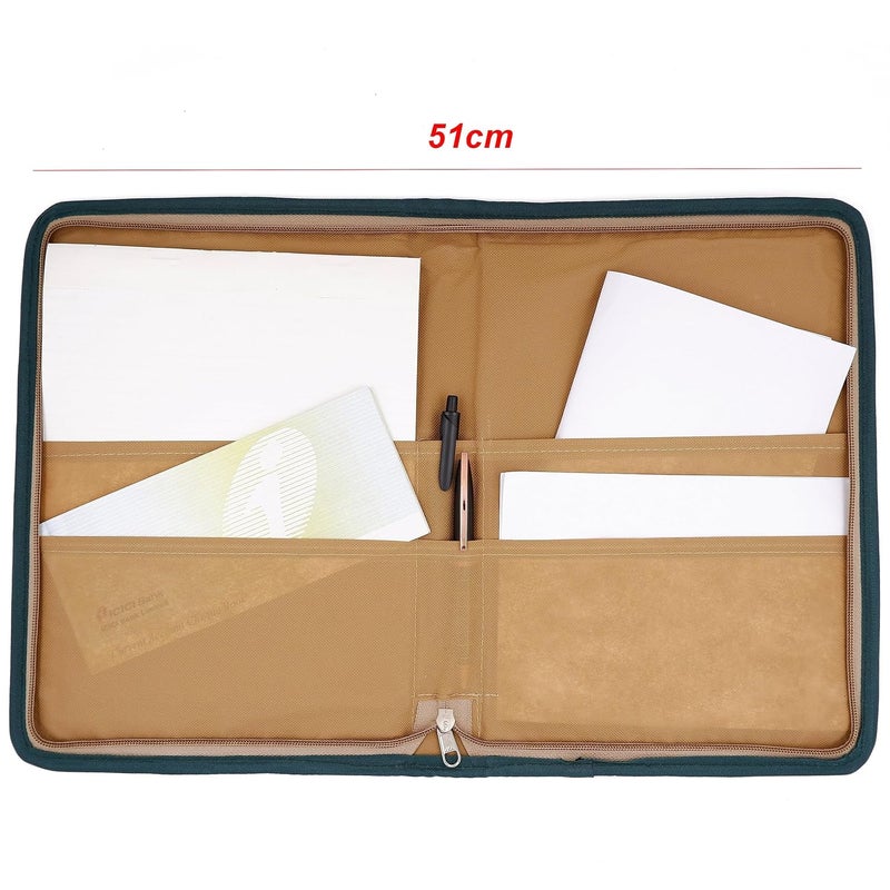 Asraw A4 Jute Professional File Folder Document Zipper Organizer for Corporate Meetings, Interview Portfolio, Certificates, Document Holder, Jute Conference File Folder (Beige-Green) - Image 5