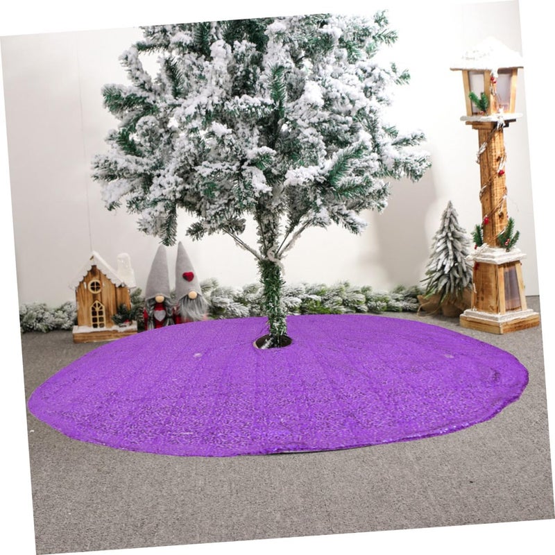 Sequined Christmas Tree Skirt 122cm Decorative Tree Bottom Cover Purple Sequin Apron Holiday Home Party Décor Accessory - Image 5