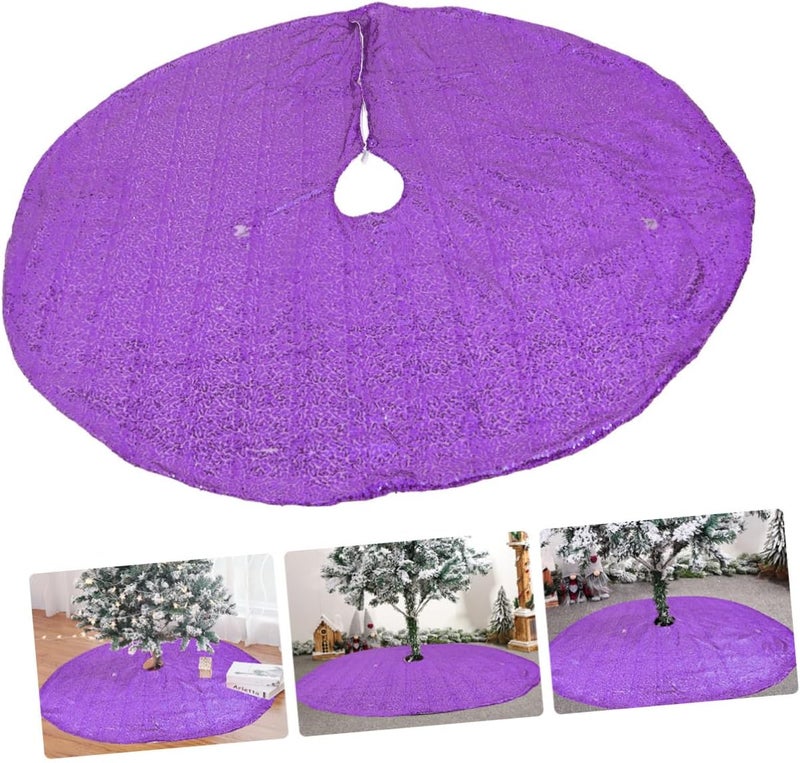 Sequined Christmas Tree Skirt 122cm Decorative Tree Bottom Cover Purple Sequin Apron Holiday Home Party Décor Accessory - Image 1