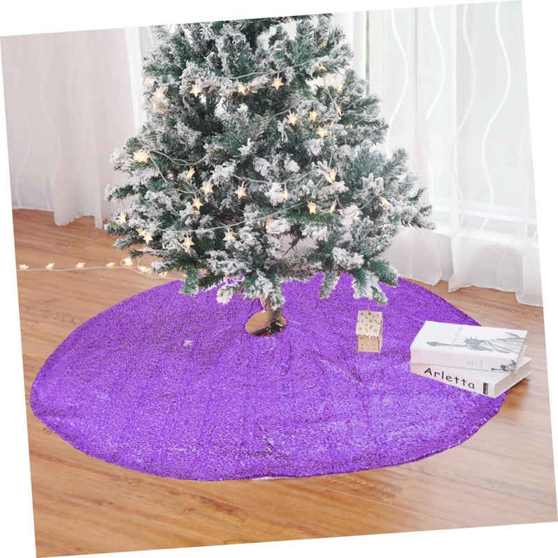 Sequined Christmas Tree Skirt 122cm Decorative Tree Bottom Cover Purple Sequin Apron Holiday Home Party Décor Accessory - Image 4