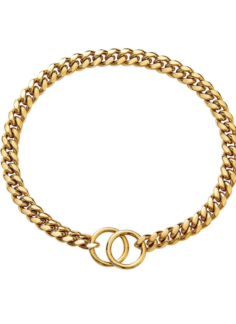 سلسلة معدنية كوبية بطول 14 بوصة، طوق للحيوانات الأليفة بقوة ومتانة عالية، مناسب للكلاب الصغيرة والمتوسطة والكبيرة، طوق قيادة (ذهبي) - Image 2