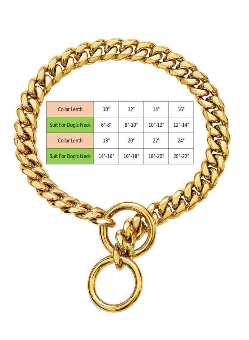 سلسلة معدنية كوبية بطول 14 بوصة، طوق للحيوانات الأليفة بقوة ومتانة عالية، مناسب للكلاب الصغيرة والمتوسطة والكبيرة، طوق قيادة (ذهبي) - Image 5
