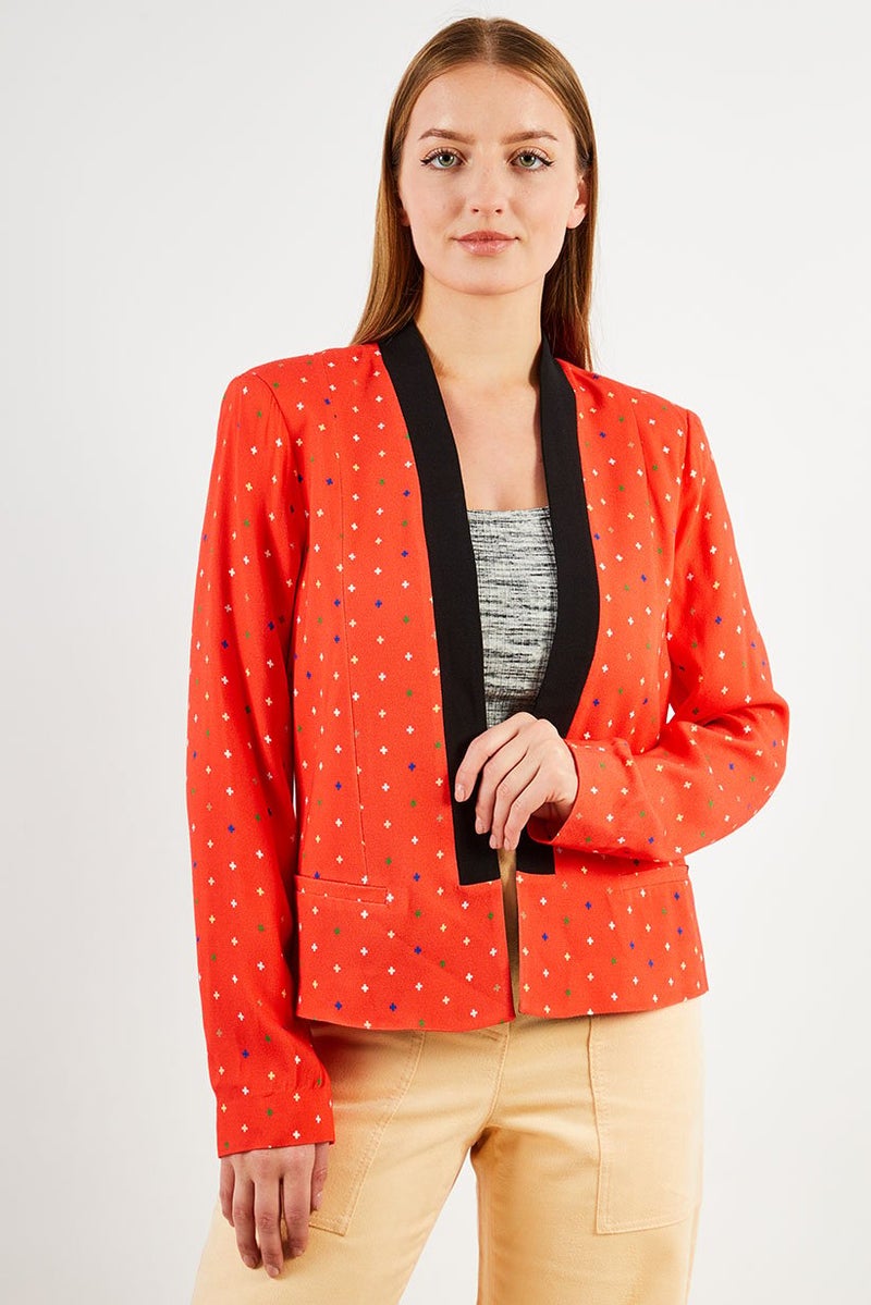 I.Code Women Regular Fit Allover Print Casual Blazer, Coral  - Image 1