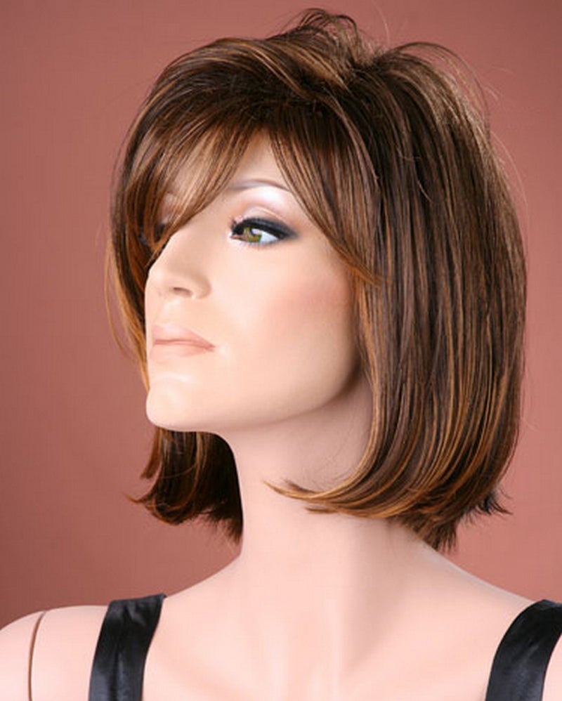 Forever young Forever Young UK Ladies Sharp Stylish Modern Bob Wig Medium Brown with Golden Highlights Wig - Image 2