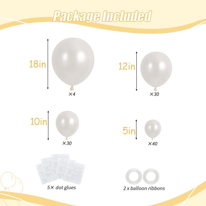 OWPFJG 104pcs Pearl White Balloons Different Sizes Pack - 18/12/10/5 Inch Pearl Latex Balloons Garland Arch for Birthday, Wedding, Bridal Shower, Valentines Day Party Decoration - Image 2