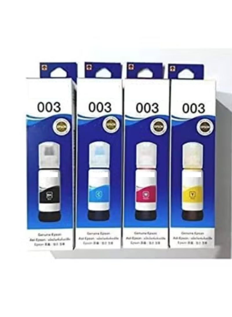 003 Ink 65ml Black, Cyan, Magenta, Yellow for (L3110, L3150) Tri-Color Ink Bottle (Pack of 4) - Image 1