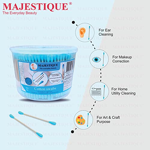 Majestique 500Pcs Round Heads, Ear Cleaner Buds 100% Biodegradable & Environment-Friendly Cotton Swab Stick Multi-Functional Tool for Cleaning Needs - Image 2