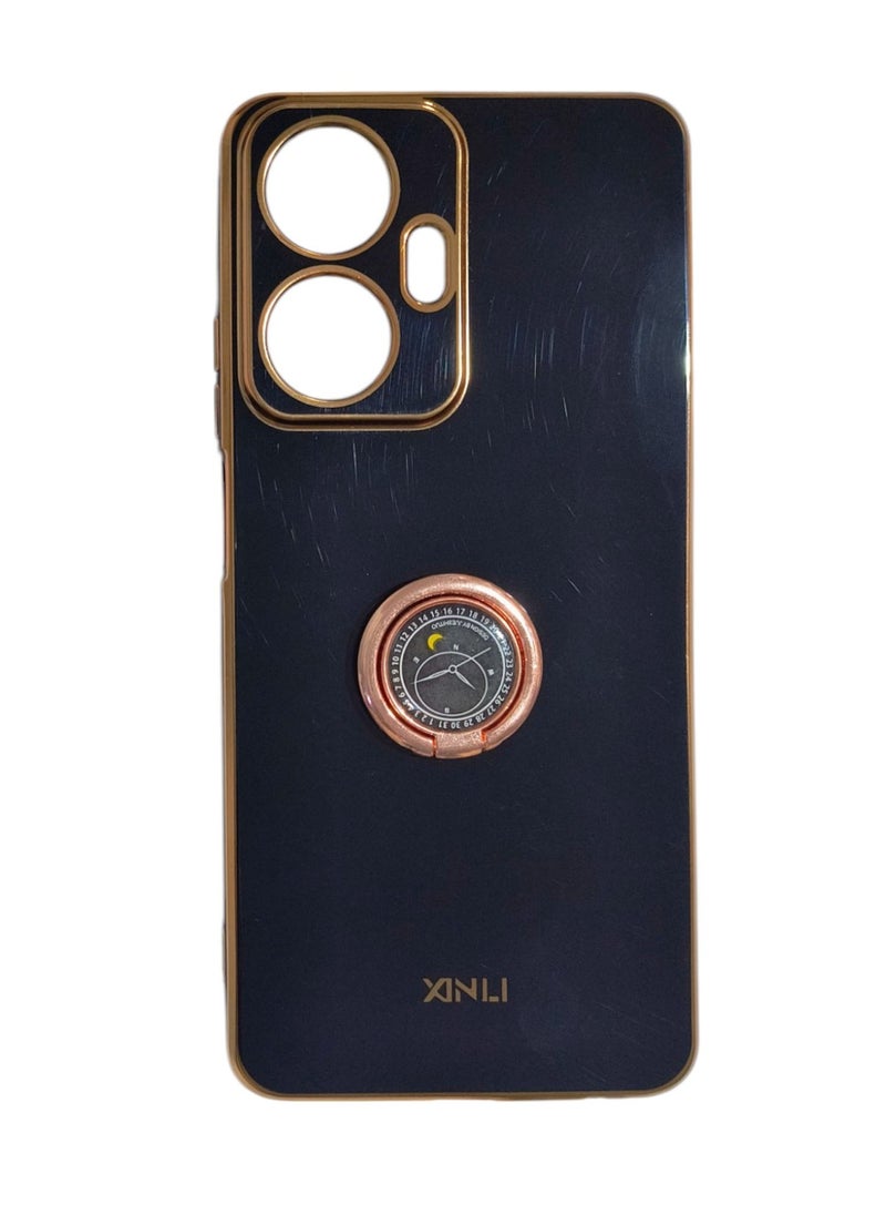 Xinli For Realme C55 XINLI Straight Edge 6D Electroplate TPU Phone Case with Ring Holder(Black)  - Image 1