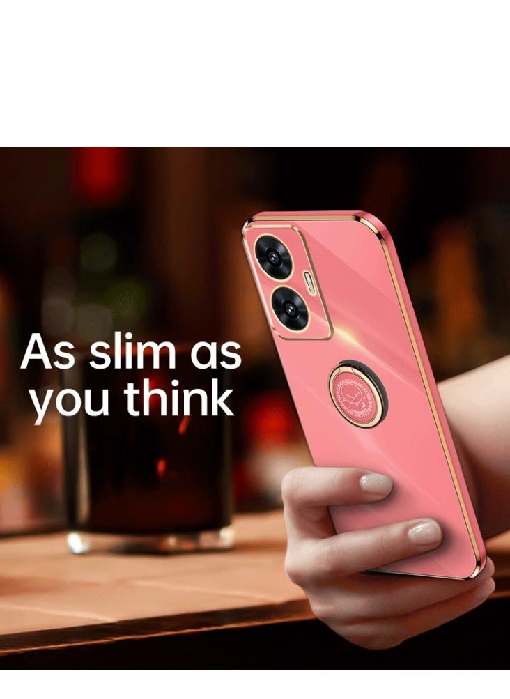 Xinli For Realme C55 XINLI Straight Edge 6D Electroplate TPU Phone Case with Ring Holder(Black)  - Image 3