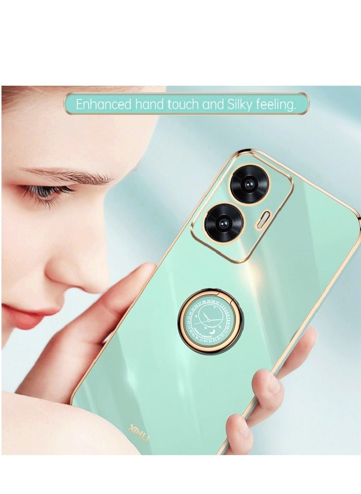 Xinli For Realme C55 XINLI Straight Edge 6D Electroplate TPU Phone Case with Ring Holder(Black)  - Image 5