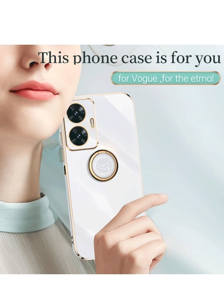 Xinli For Realme C55 XINLI Straight Edge 6D Electroplate TPU Phone Case with Ring Holder(Black)  - Image 4