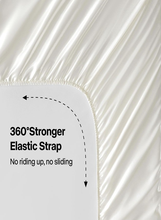 BEDELITE Satin Fitted Sheet and Pillowcases Set, Luxury Soft Similar to Silk Bottom Bed Sheet with Elastic Corner Straps, Deep Pocket up to 15 Inch, 1 Fitted Sheet and 2 Pillowcases(Queen,Ivory White) - Image 4