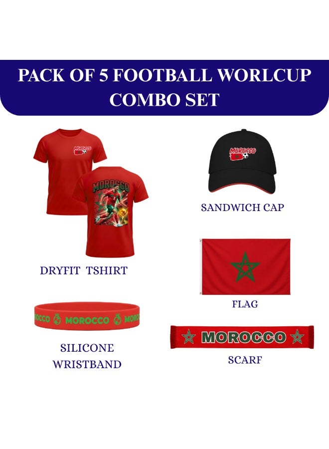 PRINTSHOP4ME Morocco Soccer Sports Combo Set | Pack of 5 | Dry-Fit T-Shirt, Cap, Scarf, Flag and Silicone Wristband | Adult Unisex Football Match Wear - Image 2