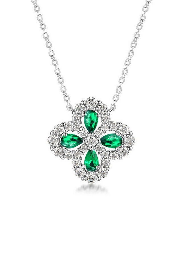 جيوان حجر الراين الزمرد قلادة 925 الفضة مطلي الذهب الأبيض البرسيم قلادة - Image 1