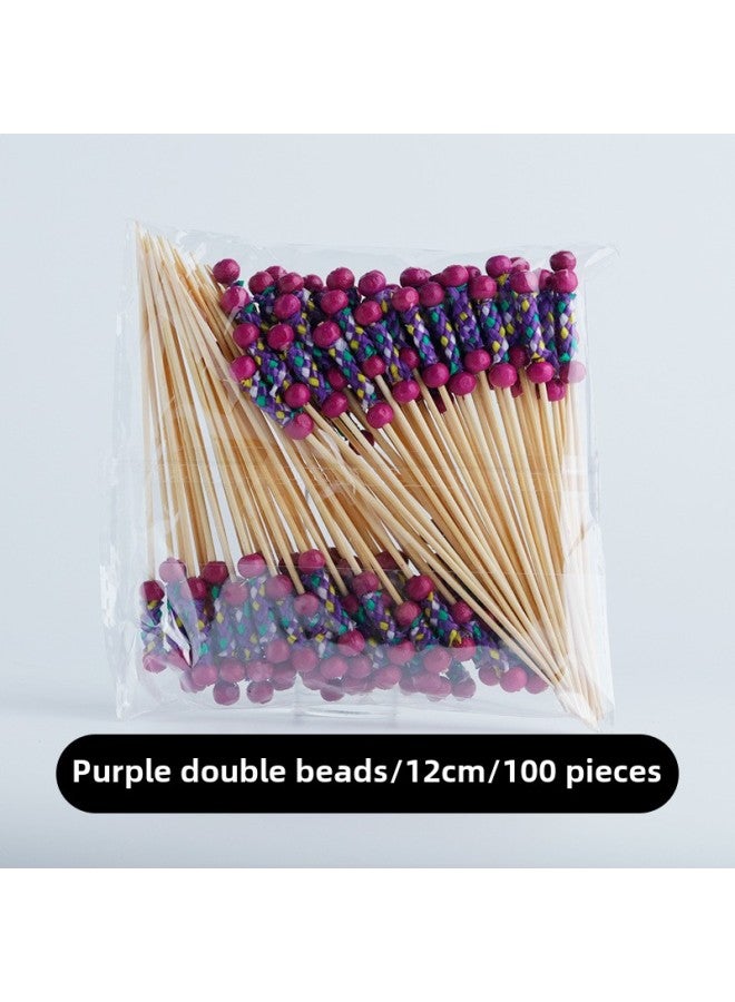 Disposable Fruit Fork Fruit Sticks Bamboo Sticks Flower Sticks Sugar-Coated Berry String Sticks Cocktail Sandwich Sticks Dessert Decoration-Color:Fluorescent Green Purple Double Beads 100  - Image 1