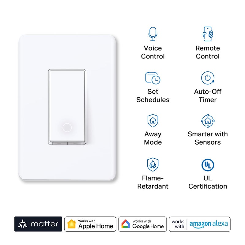 tapo TP-Link Tapo Matter Smart Light Switch: Voice Control w/Siri, Alexa & Google Home | UL Certified | Timer & Schedule | Easy Guided Install | Neutral Wire Required | Single Pole | Tapo S505(2-Pack) - Image 2