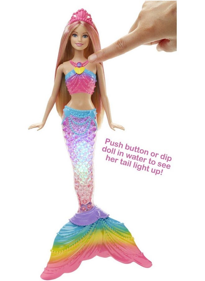 Barbie Barbie Mermaid Doll With Light Up Rainbow Tail Barbie Dreamtopia Mermaid Toys Colorful Look With Tiara  - Image 3