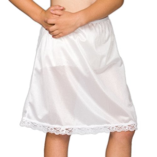 IC Collections I.C. Collections Big Girls White Nylon Half Slip Silk Underskirt for Dresses, White Slip Dress Under Girl Hoop Skirt-Crinoline, Petticoat for Girls, 14 - Image 1