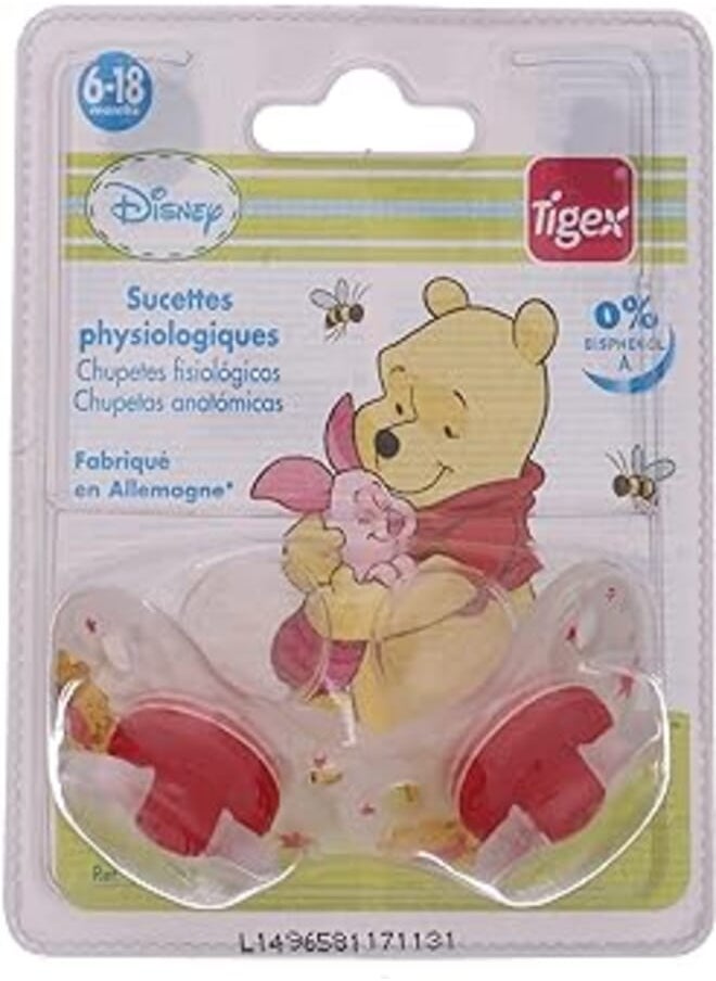 TIGEX Tigex 2 Silicone Winnie the Pooh Physiological Dummies 6-18 Months 