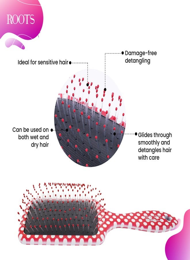 روتس فرشاة شعر ROOTS Zero Tangle Paddle | تصميم بنقشة منقطة | فك تشابك الشعر الحساس/الرطب/الجاف دون إتلافه | لجميع أنواع الشعر | للرجال والنساء | الطول: 8.5 بوصة، رقم الموديل: RZTM-RP - Image 4