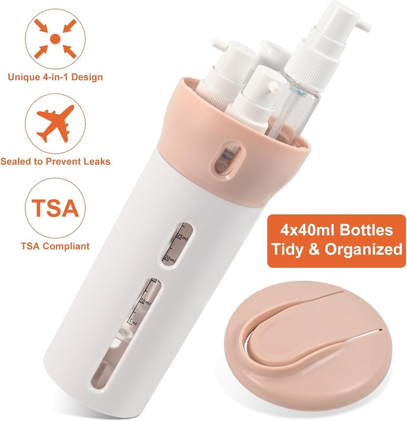 FEBLICH FEBLICH 4 in 1 Travel Dispenser Bottle Leak Proof Container Shampoo and Conditioner Dispenser Refillable Travel Bottle for Toiletries Lotions Sunscreen Cream for Travelling  - Image 2