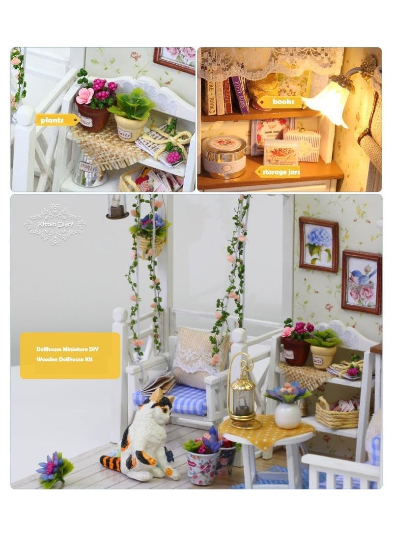 general Tiny House Kit with Furniture, DIY Tiny Dollhouse Craft Kit for Kids, Teens and Adults, Wooden Dollhouse Building Kit with LED, DIY Gift Toy House, Birthday Gift - Image 5