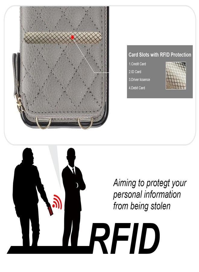 Bocasal Crossbody Wallet Case for iPhone 11 Pro Max, RFID Blocking PU Leather Zipper Handbag Purse Flip Cover, Kickstand Folio Case with Card Slots Holder Wrist Strap Lanyard 6.5 Inch (Grey) - Image 3