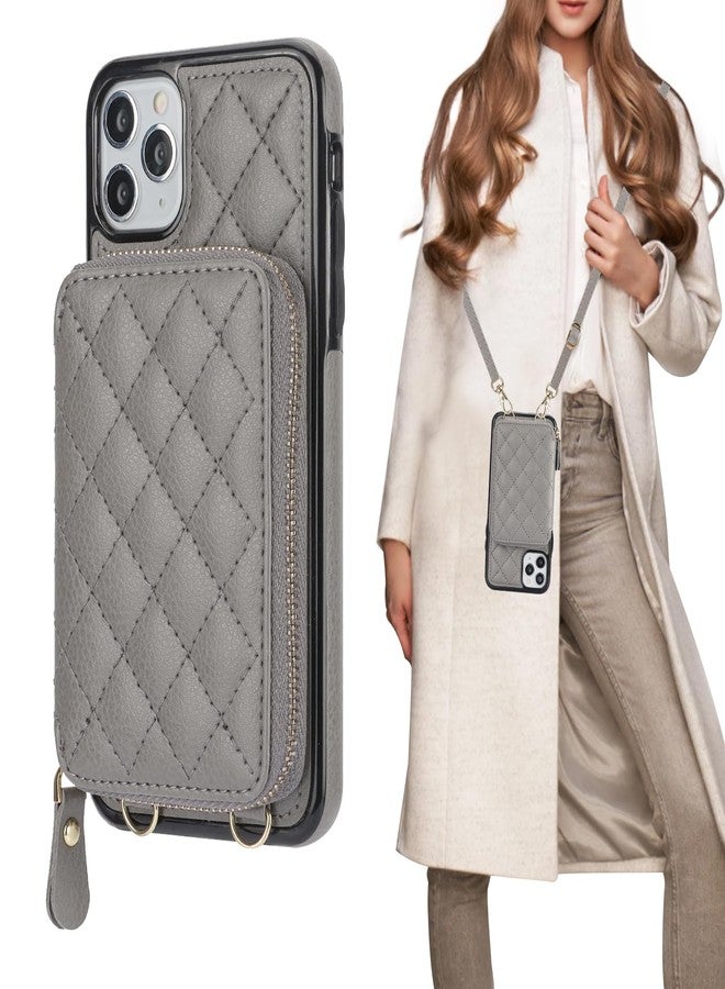 Bocasal Crossbody Wallet Case for iPhone 11 Pro Max, RFID Blocking PU Leather Zipper Handbag Purse Flip Cover, Kickstand Folio Case with Card Slots Holder Wrist Strap Lanyard 6.5 Inch (Grey) - Image 1