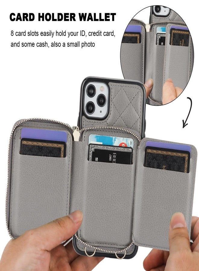 Bocasal Crossbody Wallet Case for iPhone 11 Pro Max, RFID Blocking PU Leather Zipper Handbag Purse Flip Cover, Kickstand Folio Case with Card Slots Holder Wrist Strap Lanyard 6.5 Inch (Grey) - Image 4
