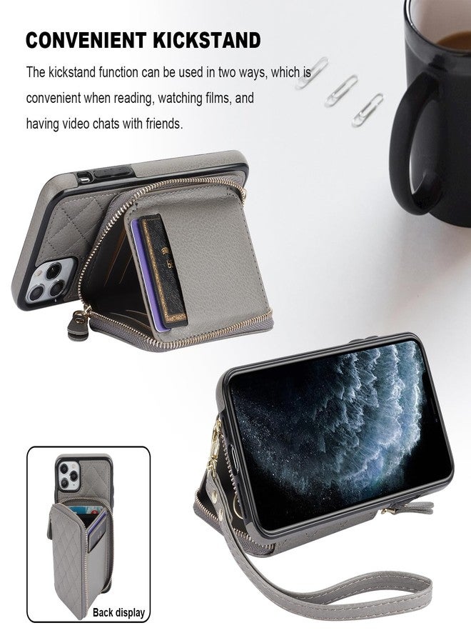 Bocasal Crossbody Wallet Case for iPhone 11 Pro Max, RFID Blocking PU Leather Zipper Handbag Purse Flip Cover, Kickstand Folio Case with Card Slots Holder Wrist Strap Lanyard 6.5 Inch (Grey) - Image 5