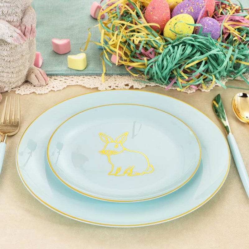 KIRE 60 Pieces Easter plates with Gold Bunny-Mint Green Plastic Plates include 30Pieces 10.25inch Dinner Bunny and 30Pieces 7.5inch Green Dessert/Salad Plates for Easter Day - Image 5