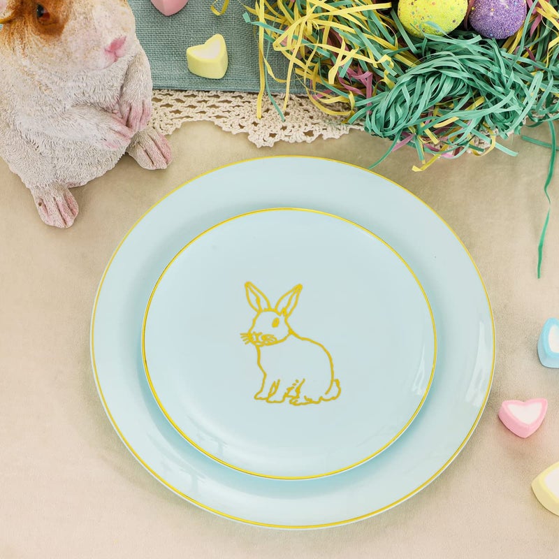KIRE 60 Pieces Easter plates with Gold Bunny-Mint Green Plastic Plates include 30Pieces 10.25inch Dinner Bunny and 30Pieces 7.5inch Green Dessert/Salad Plates for Easter Day - Image 4