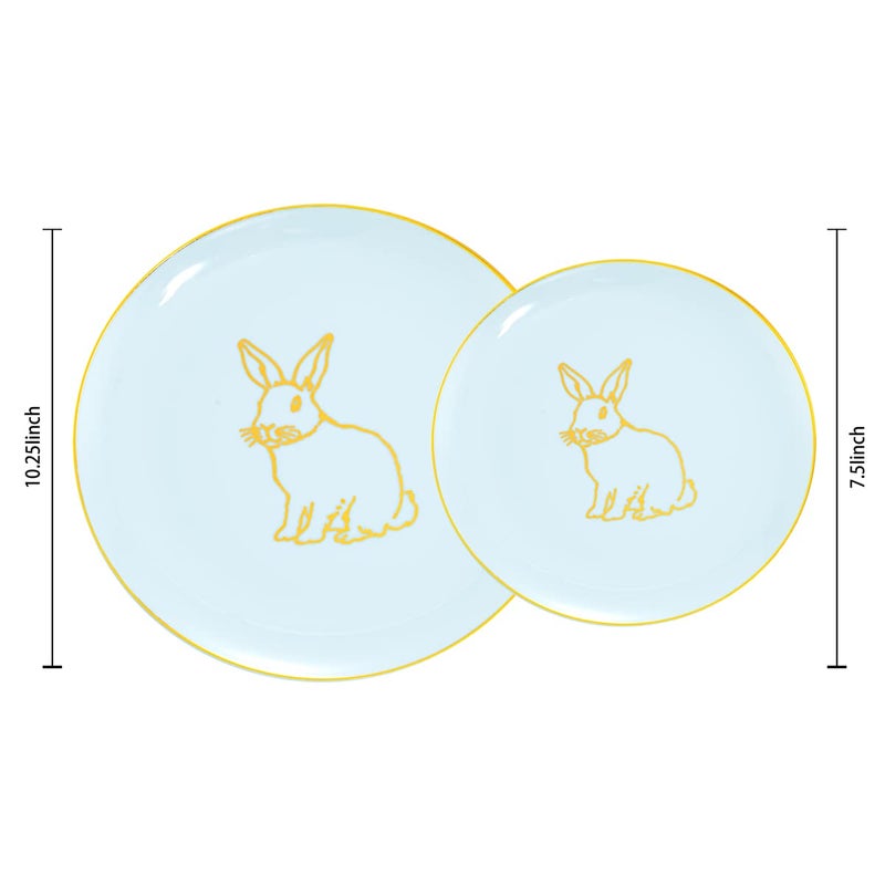 KIRE 60 Pieces Easter plates with Gold Bunny-Mint Green Plastic Plates include 30Pieces 10.25inch Dinner Bunny and 30Pieces 7.5inch Green Dessert/Salad Plates for Easter Day - Image 2