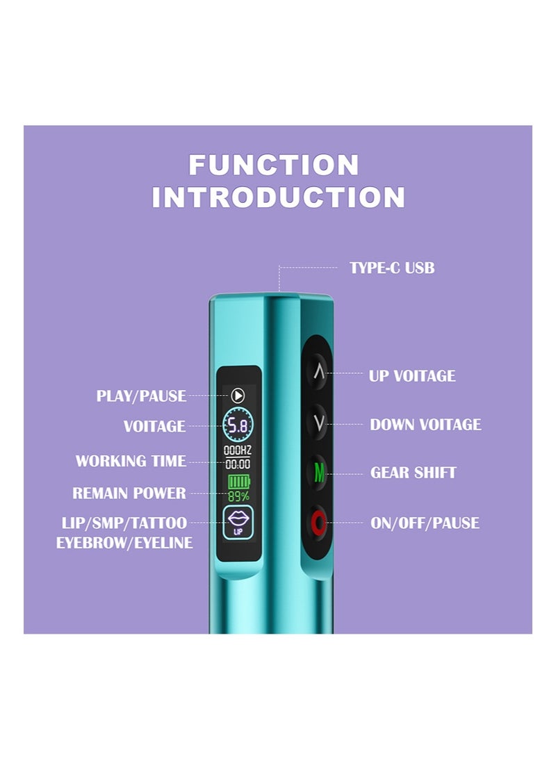 HaLunhi Wireless Tattoo Pen，Wireless Eyebrow Tattoo Set, Includes 2 x 500mAh Batteries, Eyeliner and other Cosmetic Microblading Supplies for Eyebrows, Eyeliner, Lips and Small Tattoos (Blue) - Image 2