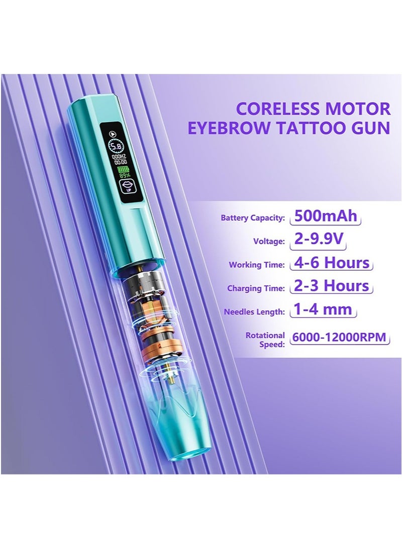HaLunhi Wireless Tattoo Pen，Wireless Eyebrow Tattoo Set, Includes 2 x 500mAh Batteries, Eyeliner and other Cosmetic Microblading Supplies for Eyebrows, Eyeliner, Lips and Small Tattoos (Blue) - Image 3