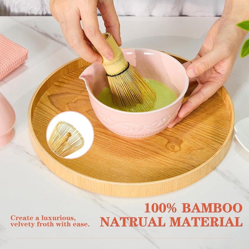bamandan 7-Pcs Pink Matcha Whisk Set, Japanese Ceremony Matcha Kit Includes Bowl With Spout, 100% Natural Bamboo Whisk and Holder, Scoop, Scoop Rest, Strainer and Tea Towel - Ideal Gift Christmas, Birthday - Image 3