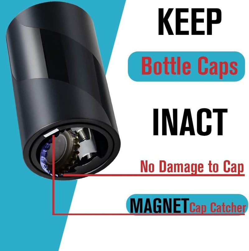 Iktu 2 Pack Push Down-Pop Off Beer Bottle Opener with Magnetic Cap Catcher No Damage to Caps,Automatic Decapitator Beer/Soda Magnet Bottle Top Openers,One-Hand Easy/Funny Open,Cool Bartender Tools (Black) - Image 3