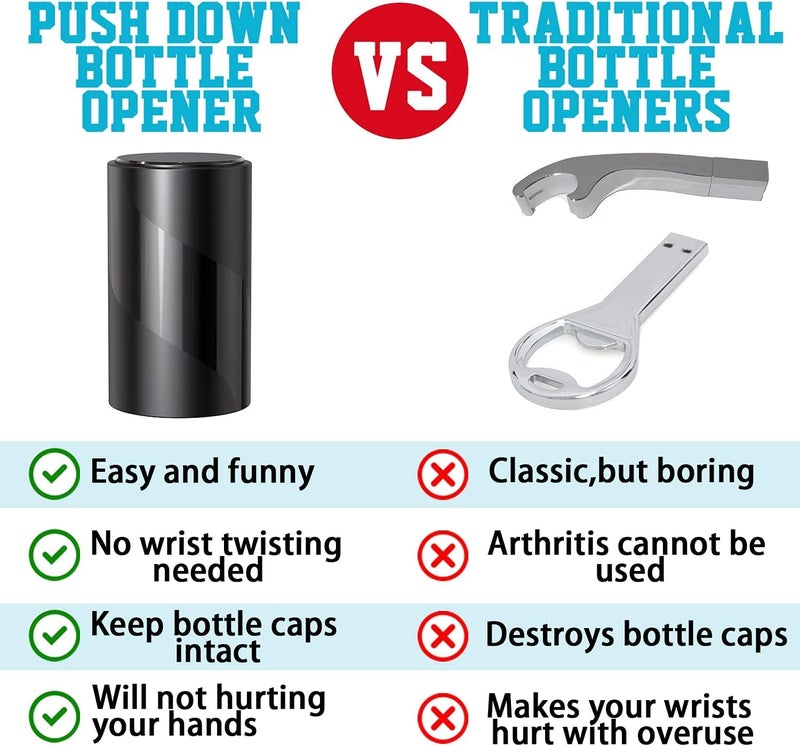 Iktu 2 Pack Push Down-Pop Off Beer Bottle Opener with Magnetic Cap Catcher No Damage to Caps,Automatic Decapitator Beer/Soda Magnet Bottle Top Openers,One-Hand Easy/Funny Open,Cool Bartender Tools (Black) - Image 4