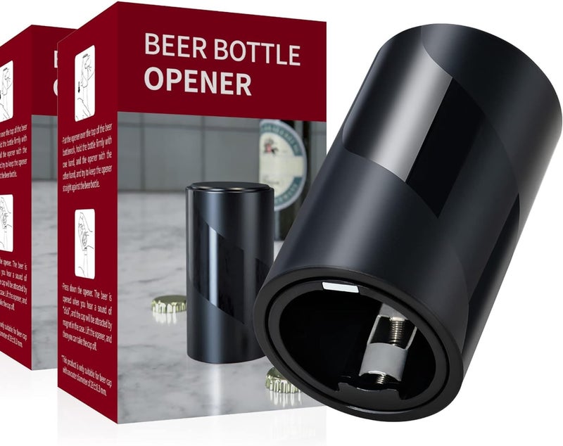 Iktu 2 Pack Push Down-Pop Off Beer Bottle Opener with Magnetic Cap Catcher No Damage to Caps,Automatic Decapitator Beer/Soda Magnet Bottle Top Openers,One-Hand Easy/Funny Open,Cool Bartender Tools (Black) - Image 1