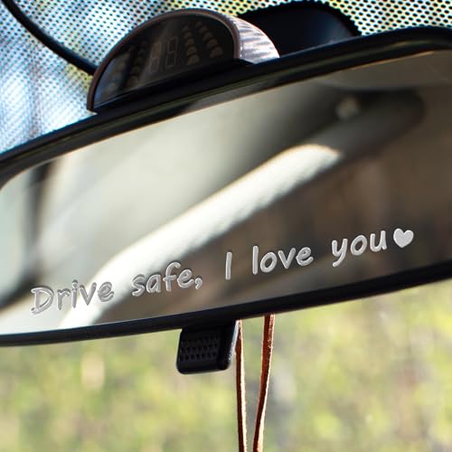 Zyeco 3PCS car StickersI Love You Drive Safe Mirror Sticker Metal Rear View Mirror Accessories Car Decals for Women Drive Safe i Love You Sticker for Car Windows RearviewSilver - Image 1