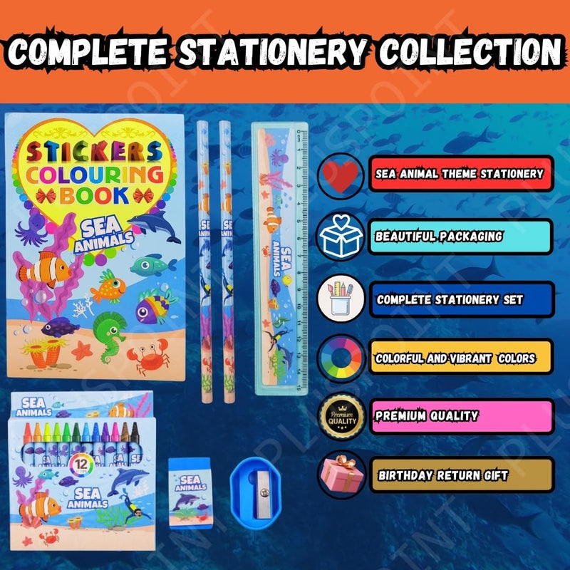 PLUSPOINT Stationery Ocean World Gift Set for Kids - Pack of 8 Pcs Stationery Items for Kids useful gift Cartoon Stationary Set Birthday Return Gift School Accessories for boys girls - Image 2