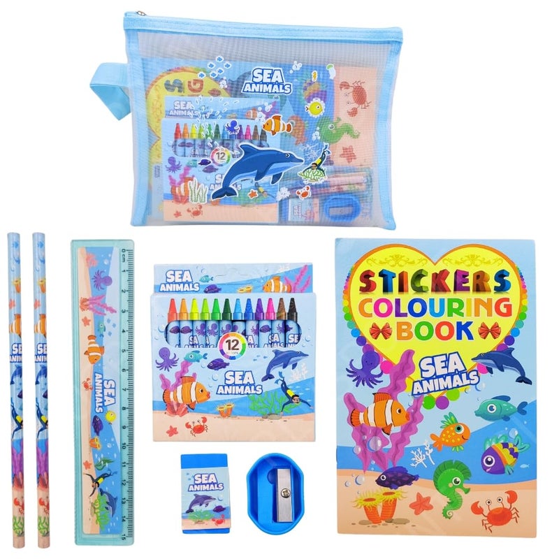 PLUSPOINT Stationery Ocean World Gift Set for Kids - Pack of 8 Pcs Stationery Items for Kids useful gift Cartoon Stationary Set Birthday Return Gift School Accessories for boys girls - Image 1