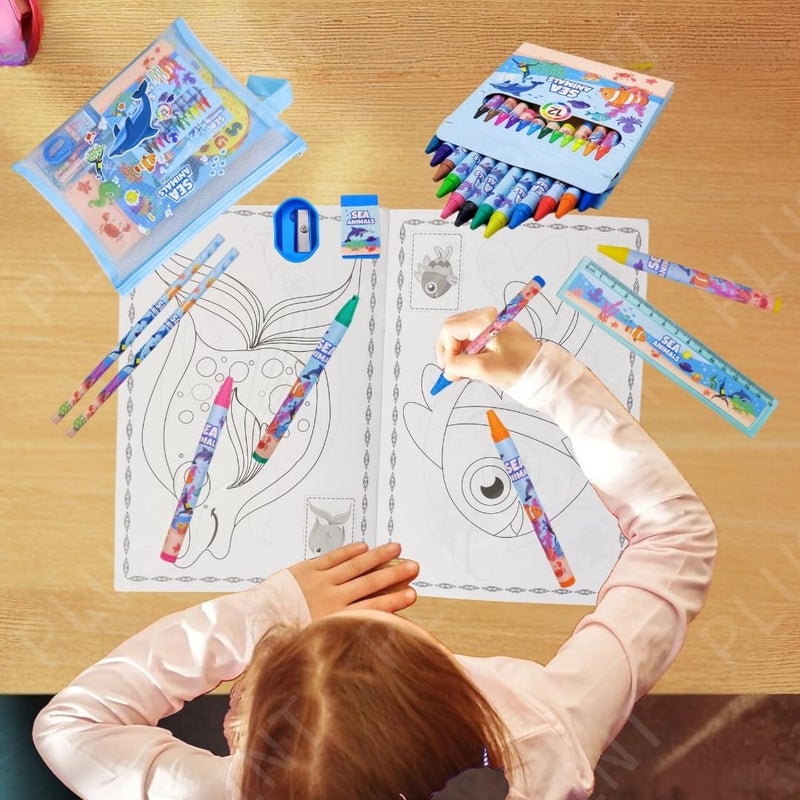 PLUSPOINT Stationery Ocean World Gift Set for Kids - Pack of 8 Pcs Stationery Items for Kids useful gift Cartoon Stationary Set Birthday Return Gift School Accessories for boys girls - Image 5